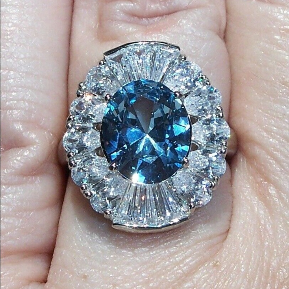 STAINLESS STEEL Simulated London Blue Topaz Ring - Picture 3 of 8